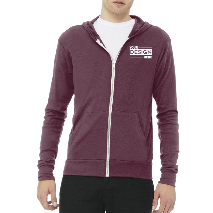 Custom Logo Bella+Canvas® Unisex Triblend Full-Zip Lightweight Hoodie Sweatshirt