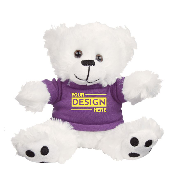 Custom Big Paw White Bear Stuffed Plush Toy 6″ with Printed Logo