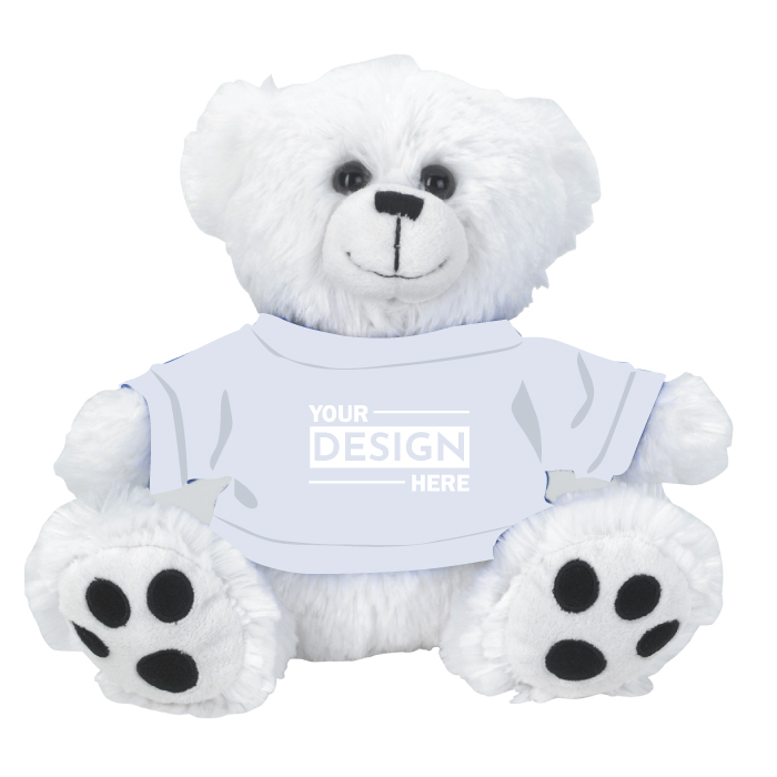 Custom printed 8" Big Paw White Teddy Bear Plush Toy with Logo