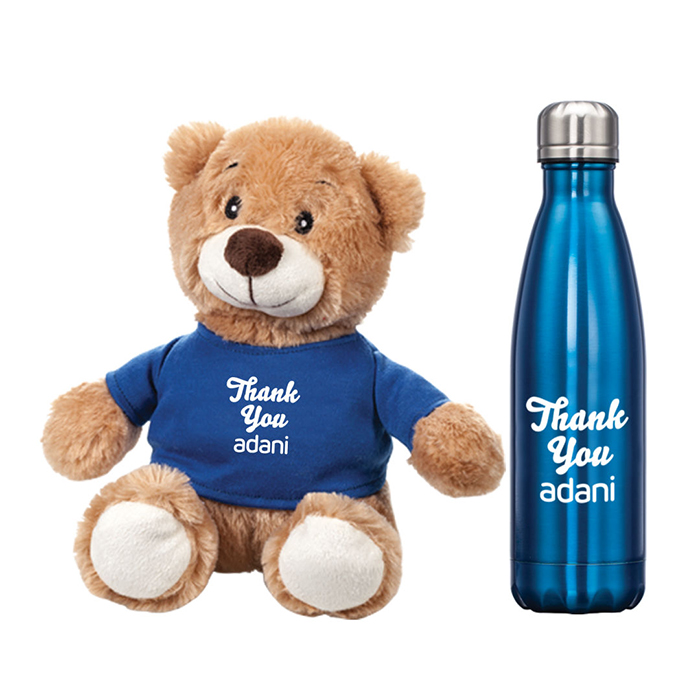 Promotional Branded Chester Teddy Bear Stuffed Plush Toy with Water Bottle Gift Set
