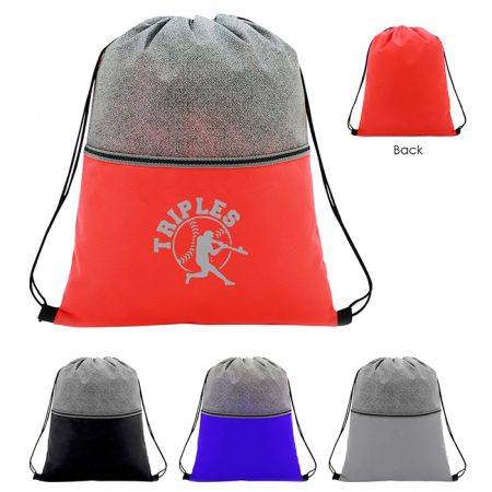 Promotional Color Basics Heather Non-Woven Drawstring Bag with Logo