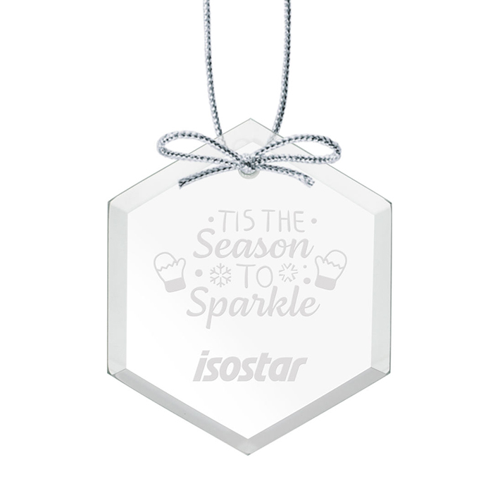 Crystal Hexagon Holiday Ornament – Deep Etch with Logo