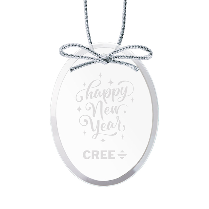 Crystal Oval Holiday Ornament – Deep Etch with Logo