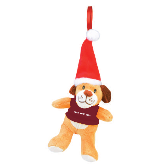 Custom Dog in Santa Hat Plush Toy Ornament with Logo