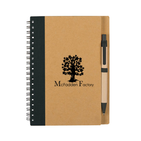 Eco-Inspired Spiral Notebook with Pen-Black Custom Logo