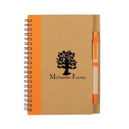Eco-Inspired Spiral Notebook with Pen-Orange Custom Logo
