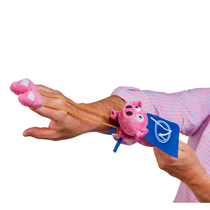 Flying Sling Shot Oinking Pig Plush Toy with Logo