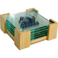 Glass Square Coaster 5-Piece Set with Wood Holder Custom Logo