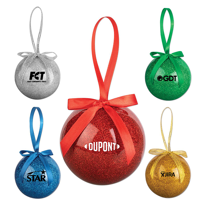 Custom Glitter Round Holiday Ornament with Logo