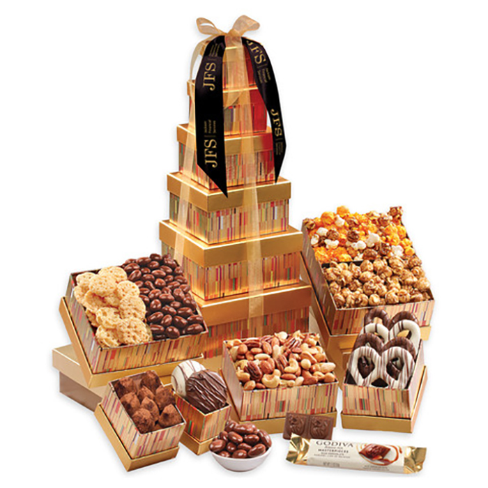 Custom Golden Delights Gift Food Tower with Logo
