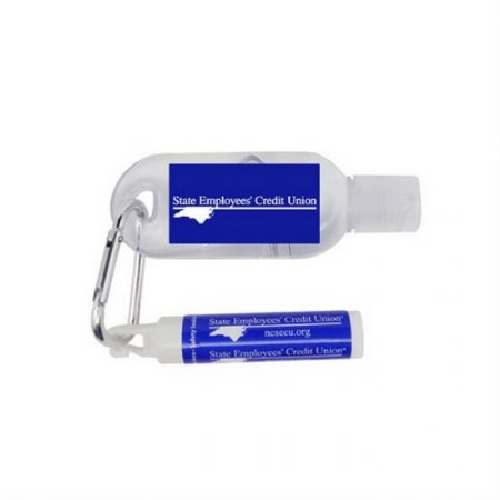 Promotional Custom Logo Hand Sanitizer 1oz Tottle with Clip Lip Balm Moisturizer on Carabiner