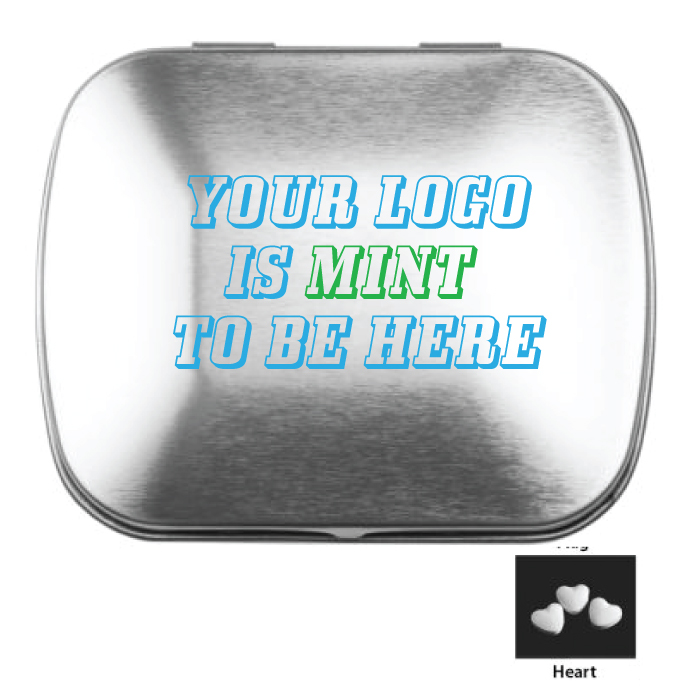 Custom Heart Shaped Mints in Tin with Logo