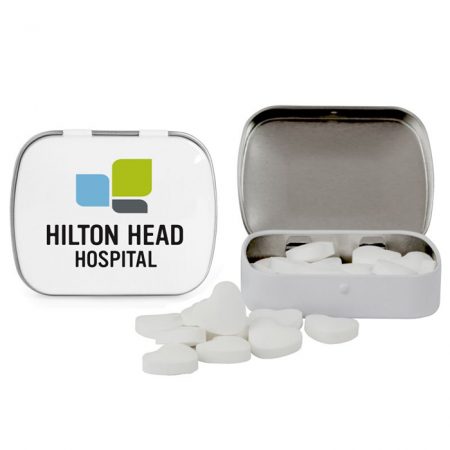 Custom Heart Shaped Mints in Tin with Logo