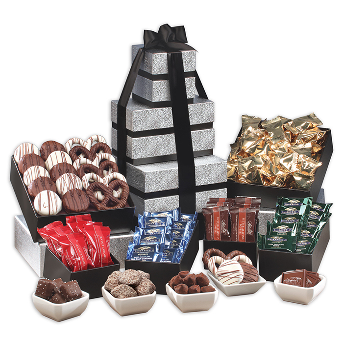 Individually-Wrapped Chocolate Extravaganza Gift Food Tower with Logo