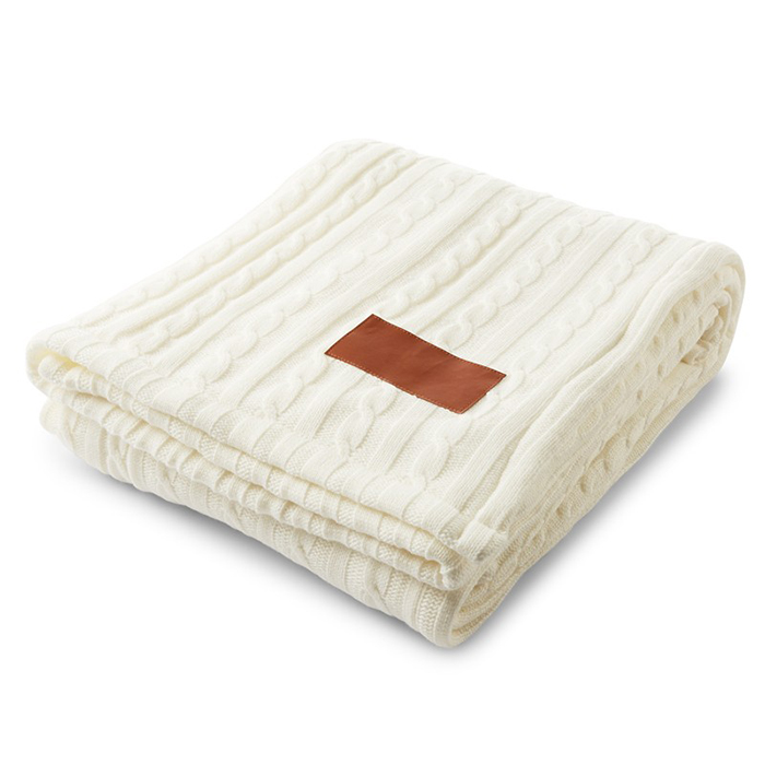 Custom Logo Leeman™ Cable Knit Sherpa Throw Blanket