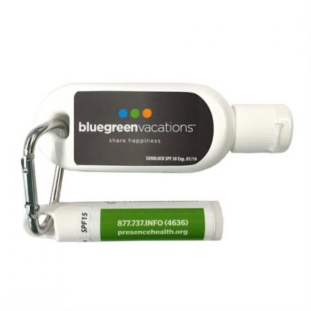Promotional SPF30 Sunscreen with Lip Balm and Carabiner Combo