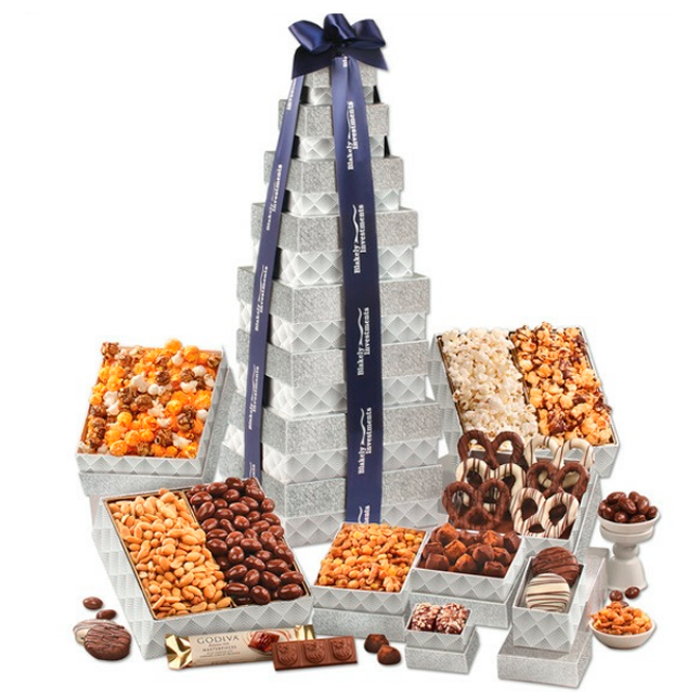 Silver Delights Giant Party Gift Food Tower with Logo