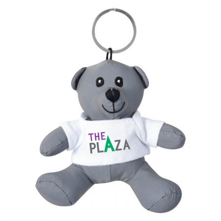 Promotional Custom Logo Silver Stuffed Plush Mini Reflective Bear Key Chain
