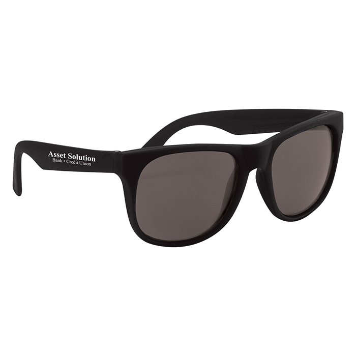 Solid Rubberized Sunglasses with Microfiber Cloth and Pouch with Logo