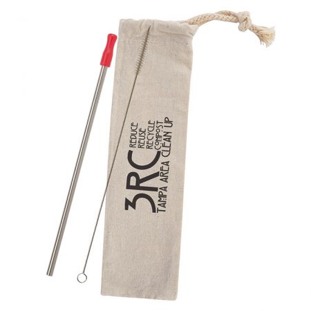 Custom Logo Stainless Steel Straw Kit with Cotton Pouch