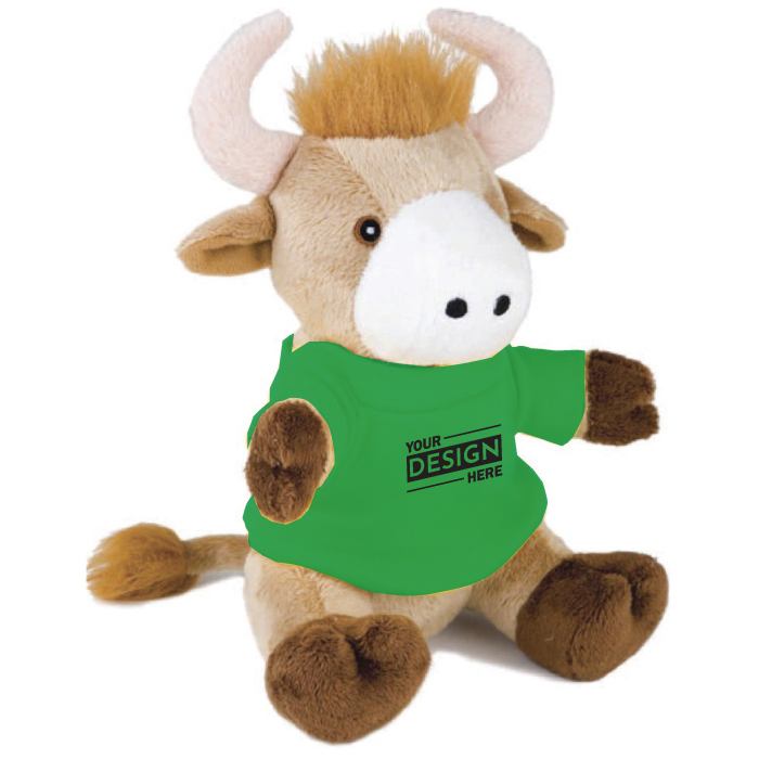Custom Branded Super Soft Bull Stuffed Animal Toy 8" with Promotional Printed Logo