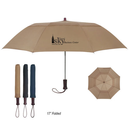 Logo Printed Promotional Telescopic Automatic Open Umbrella with Wood Handle