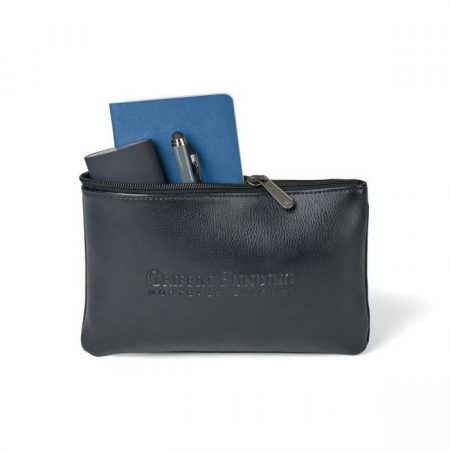 Promotional Custom Logo Travis & Wells® Leather Zippered Pouch