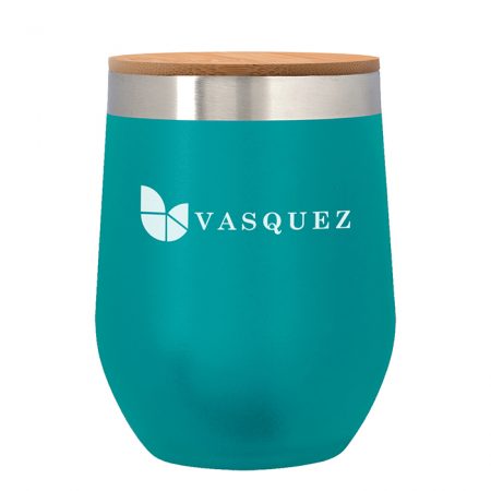 Custom Imprinted Vinay Stemless Wine Glass with Bamboo Lid 12oz