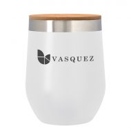 Custom Imprinted Vinay Stemless Wine Glass with Bamboo Lid 12oz