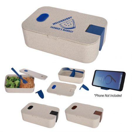 Promotional Custom Logo Wheat Lunch Set With Phone Holder