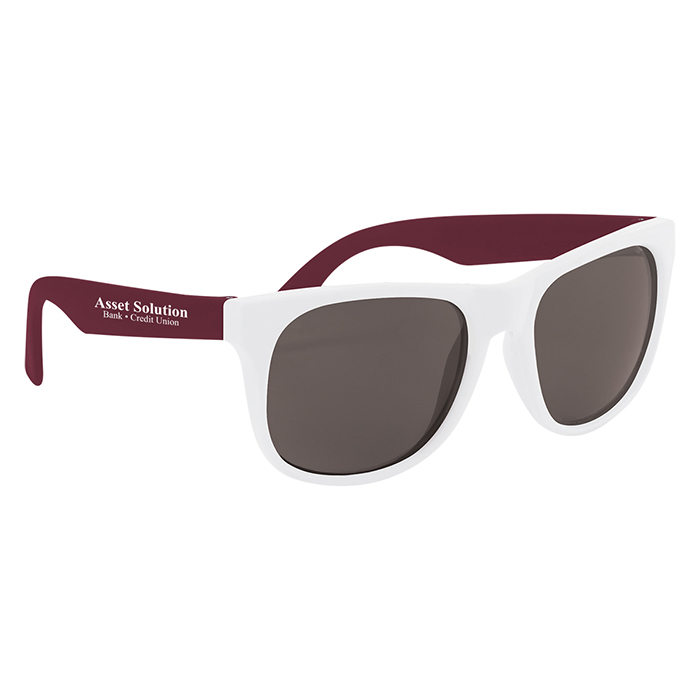 Custom White Rubberized Sunglasses with Microfiber Cloth and Pouch