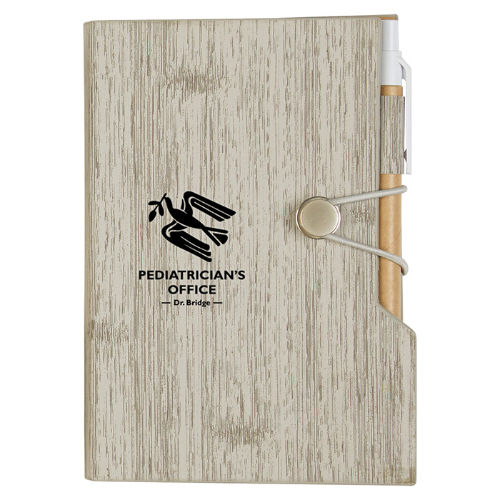 Custom Logo Woodgrain Look Notebook with Sticky Notes & Flags